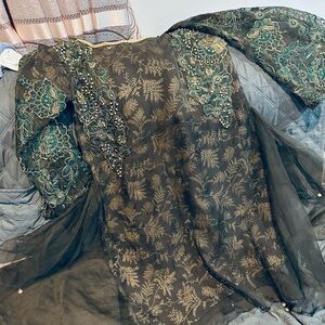 Elegant dark army Green Embroidered Women's Top dress Indian mini dress one pc